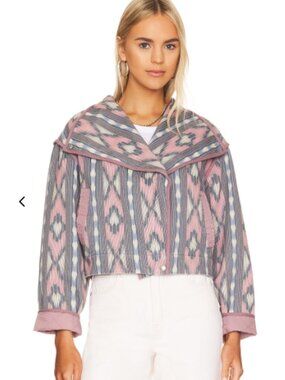 Blank NYC Open Sky Tribal Print Cropped Moto Jacket Pastel Ikat NWT L